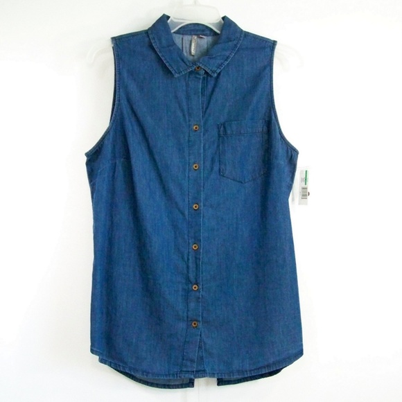 New Directions Tops - NWT New Directions Blue Denim Shirt Blouse Sz L